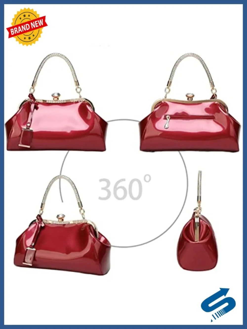 Glossy Patent Leather Top Handle Satchel Evening Shoulder Bag Tote Wedding